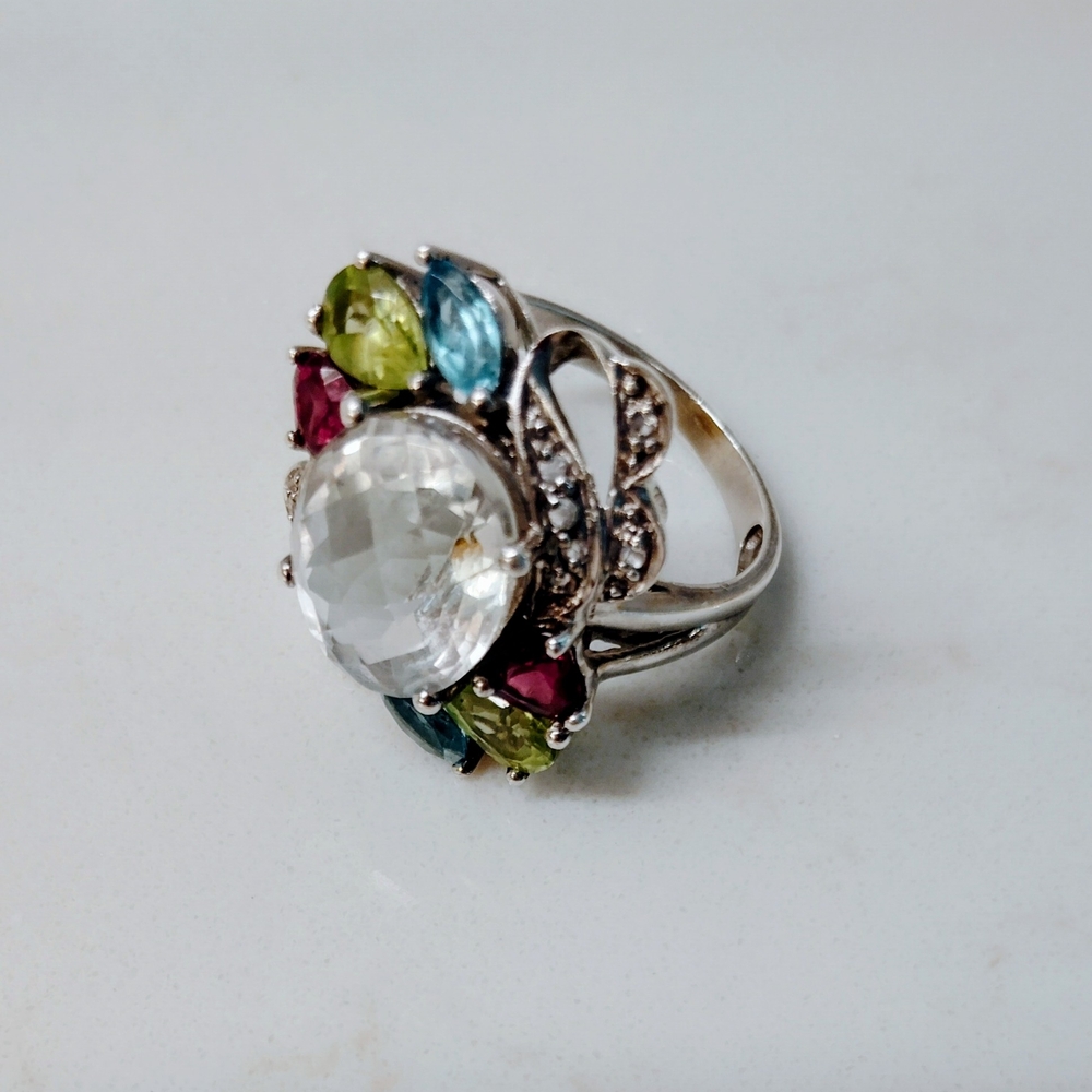 Vibrant Statement Multicolor Gemstone Sterling 92… - image 2